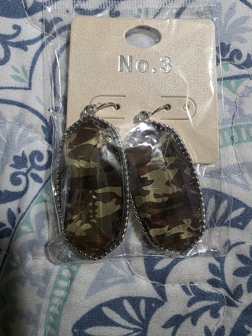 Camouflage Drop Dangle Earrings in Olive & Brown